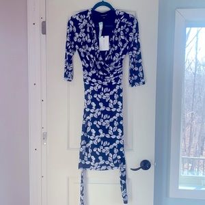 Navy patterned wrap dress